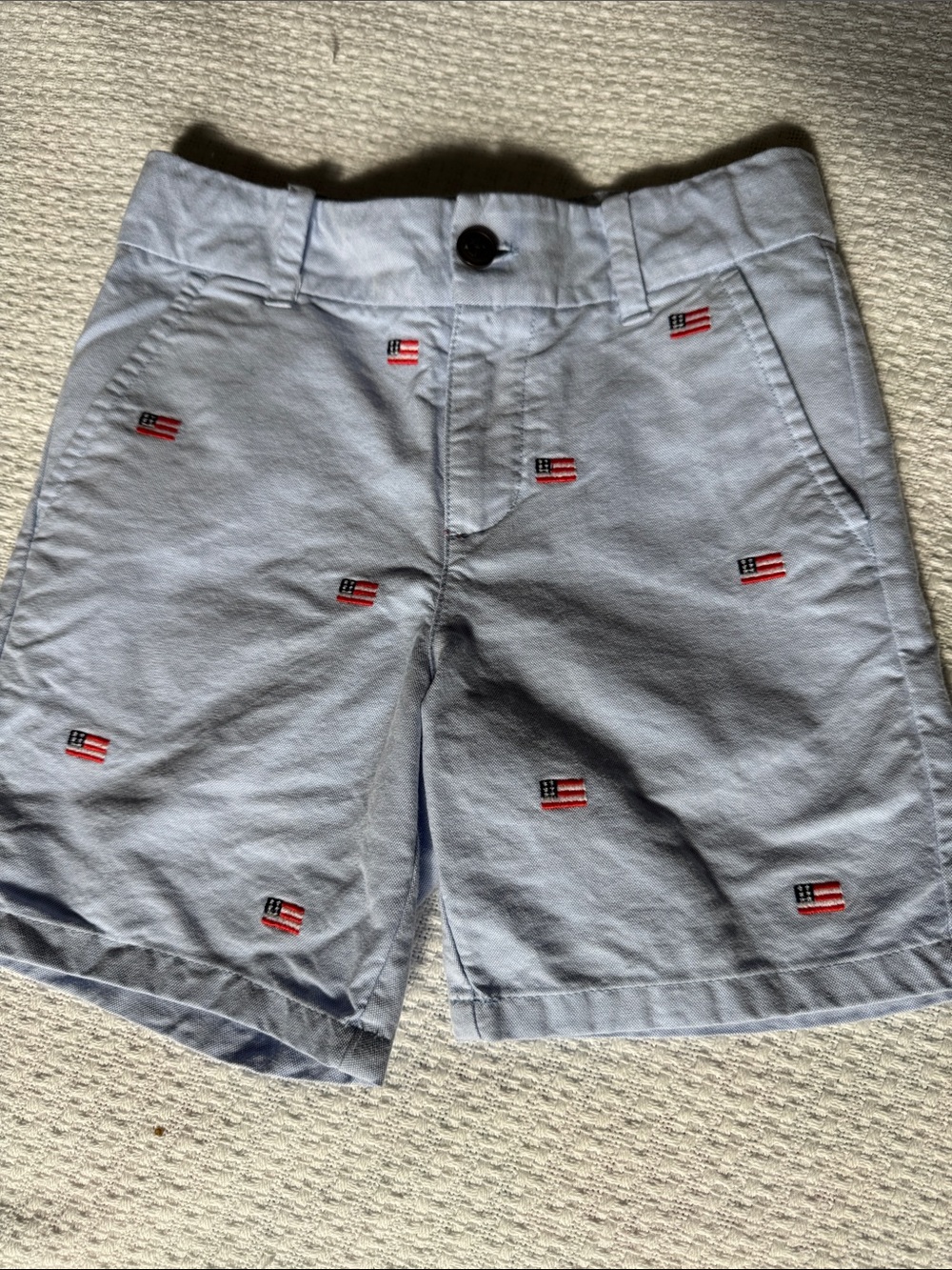 Janie and Jack Light Blue Flag-Embroidered Shorts